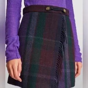 Sandro Rosiere Plaid Fringe Skirt